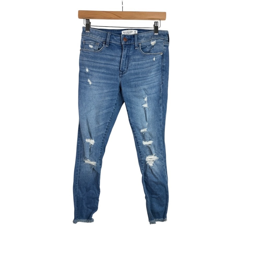 Abercrombie‎ & Fitch Super Skinny Ankle Mid Rise Distressed Jeans size 2S Blue